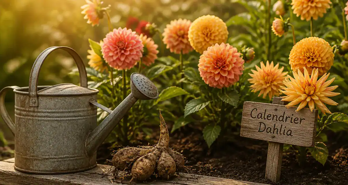 quand planter les dahlias en pleine terre massif fleuri arrosoir tubercule
