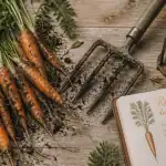quand recolter les carottes sur table rustique avec outils