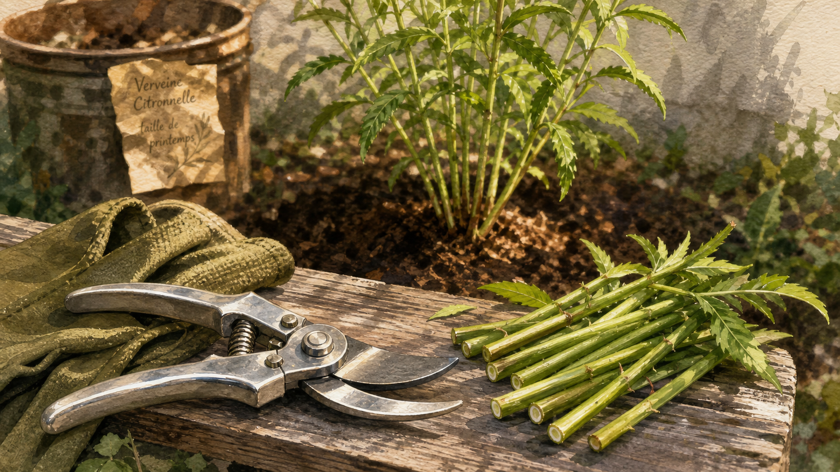 Quand tailler la verveine : taille de tiges avec sécateur propre