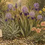 Que mettre au pied des iris : lavande, géraniums et paillage minéral