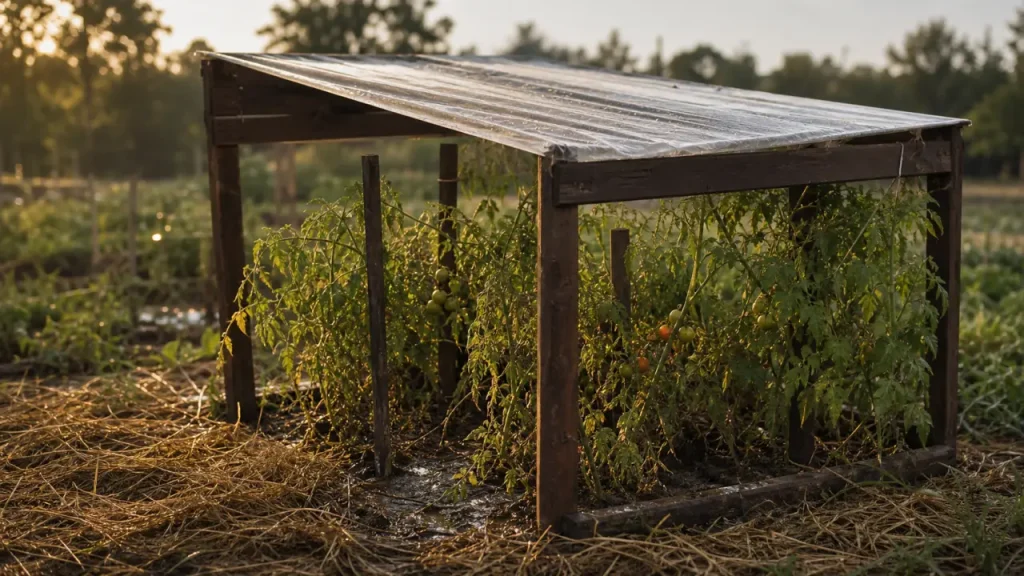 Abri tomates fait maison avec pente 20 cm pour garder les feuilles au sec