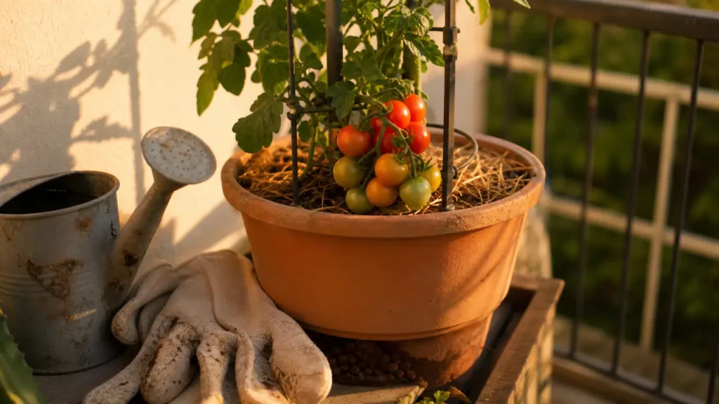 Comment cultiver des tomates en pot : tomates cerises en pot de 35 cm au soleil