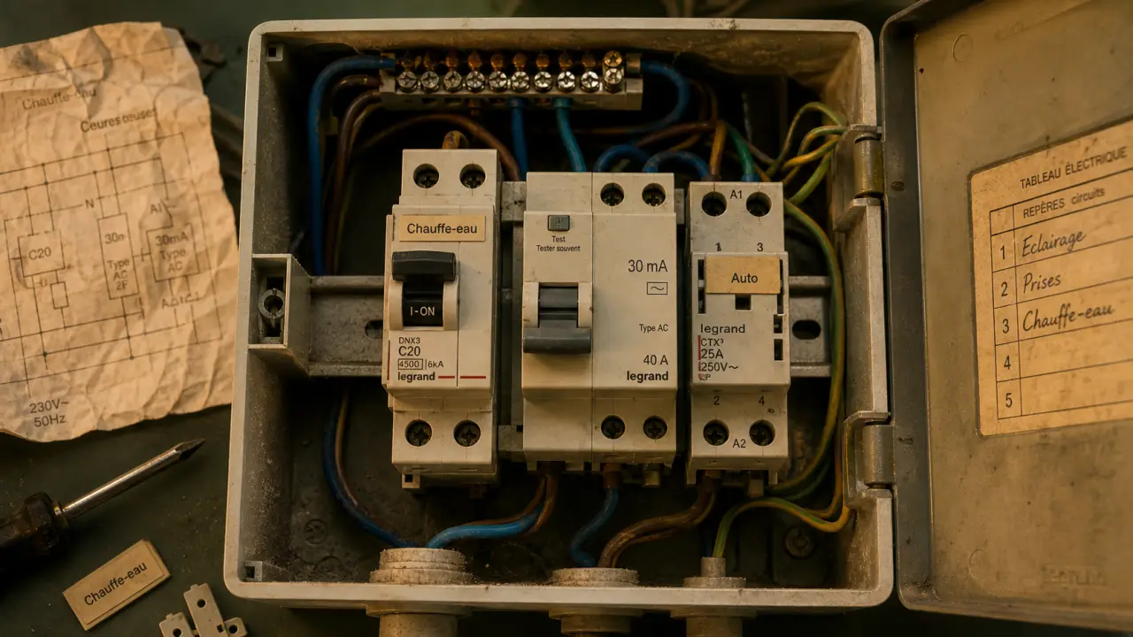 Disjoncteur chauffe-eau position I/O : repérer le levier I/ON