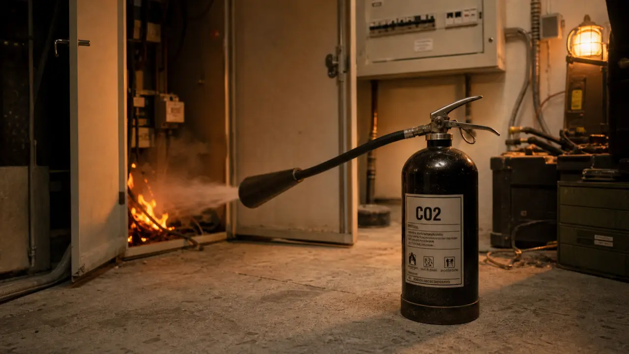 Extincteur feu electrique CO2, local technique électrique