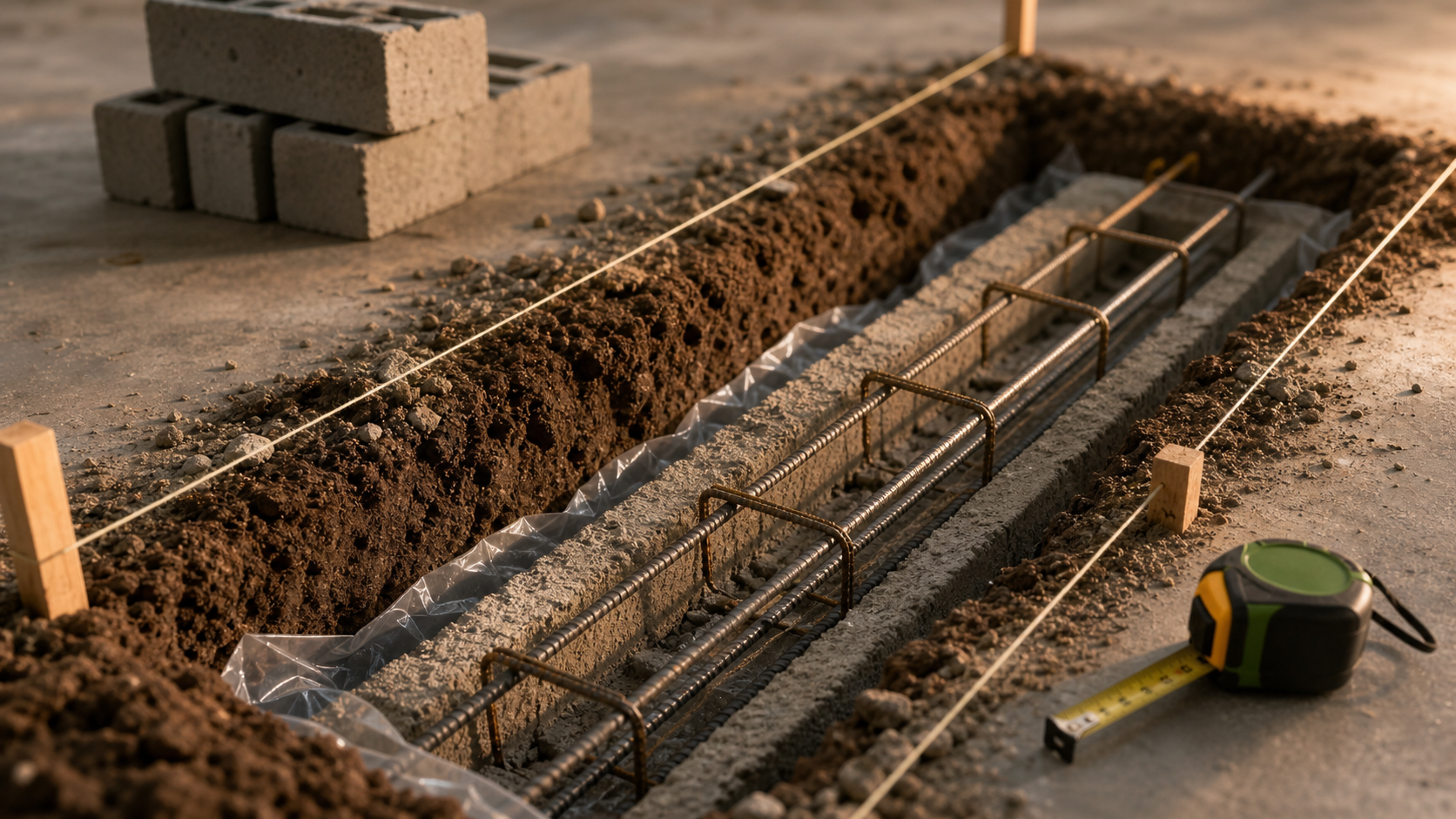 Fondation mur de cloture : 40 cm sous terre, sans débordement