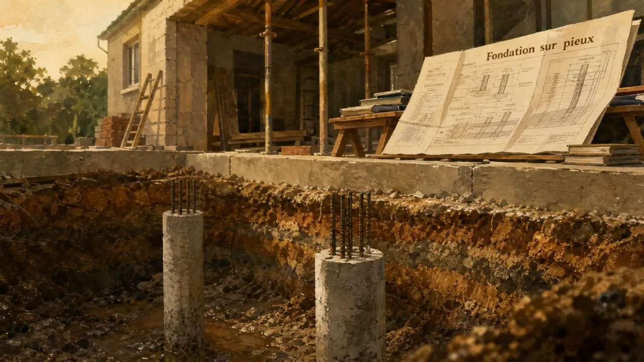 Fondation pieux : appui en pointe et frottement latéral (pieux béton armé)