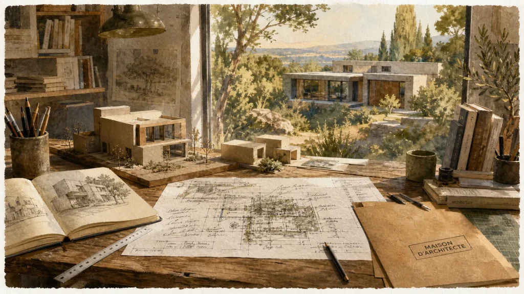 Qu’est-ce qu’une maison d’architecte : atelier avec plans et maquette