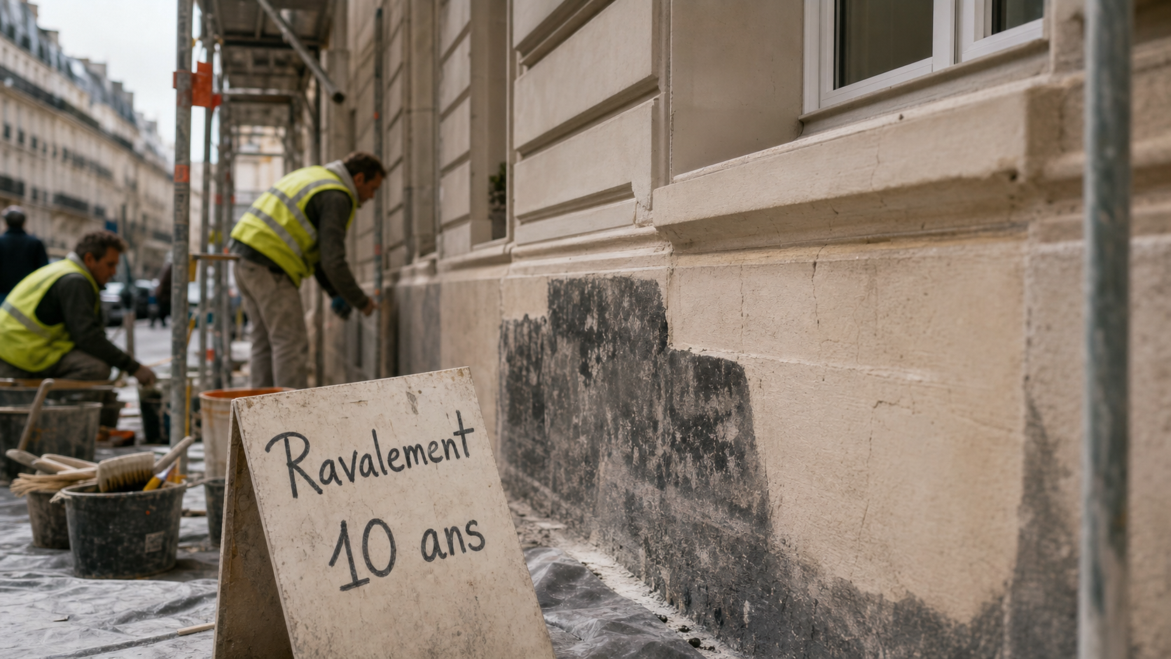 Ravalement paris : façade haussmannienne sur échafaudages