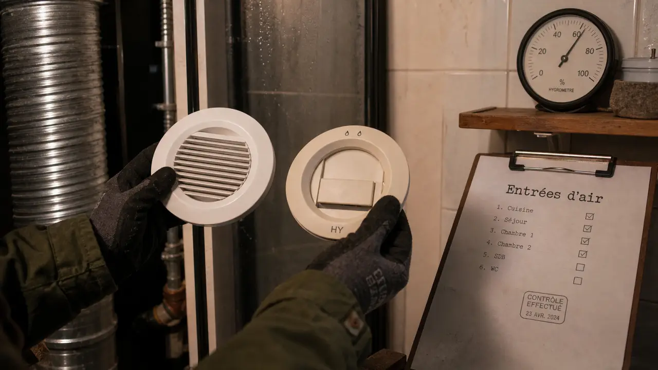 VMC hygroréglable a ou b : entrées d’air et module en ventilation