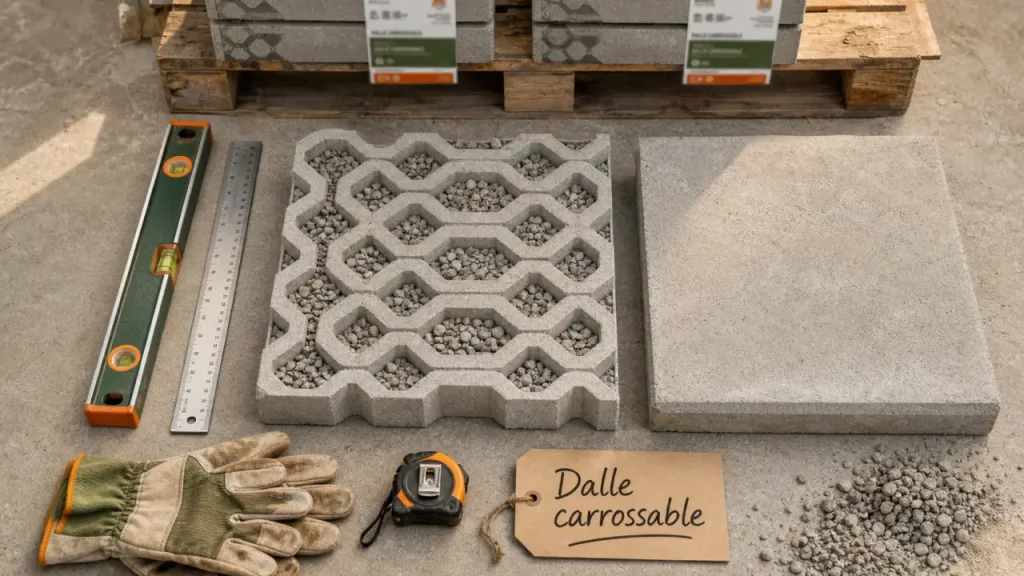 Dalle béton carrossable au sol : épaisseur et prix au m²