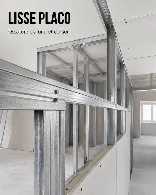 Lisse placo en acier galvanisé sur ossature de cloison et plafond en plaques de plâtre