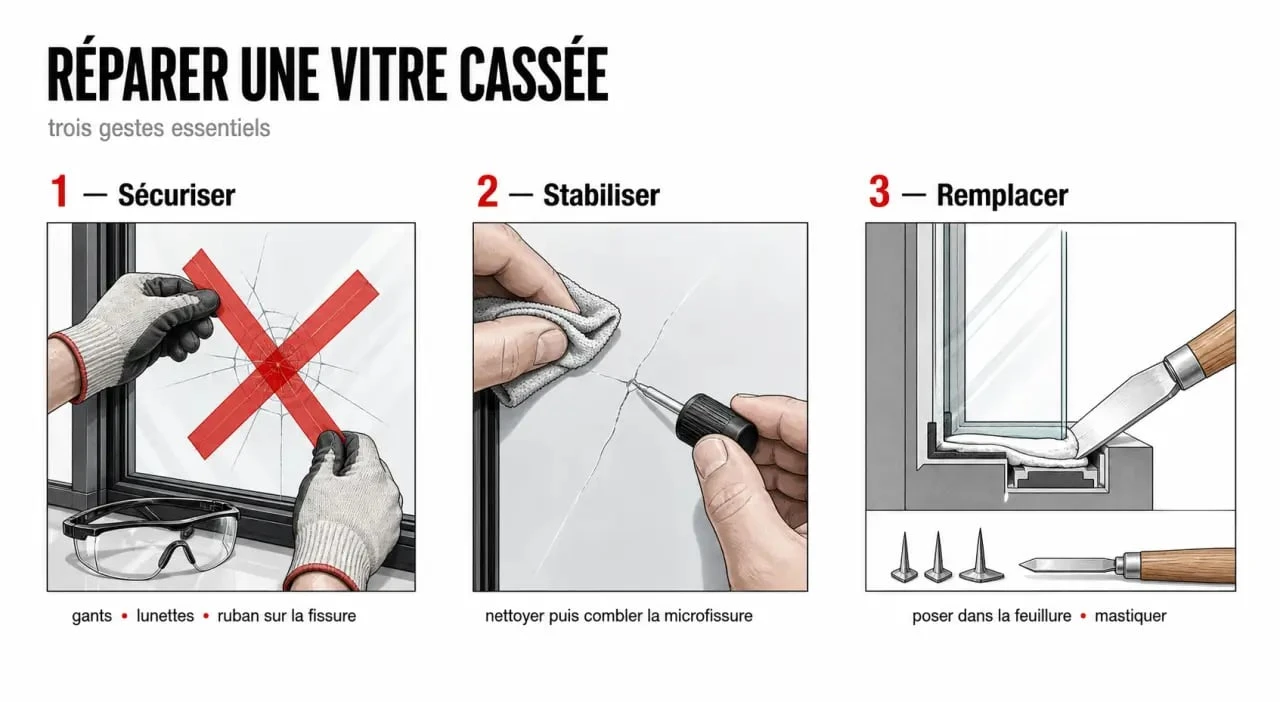 Réparer vitre : étapes pour sécuriser, réparer et remplacer une vitre cassée