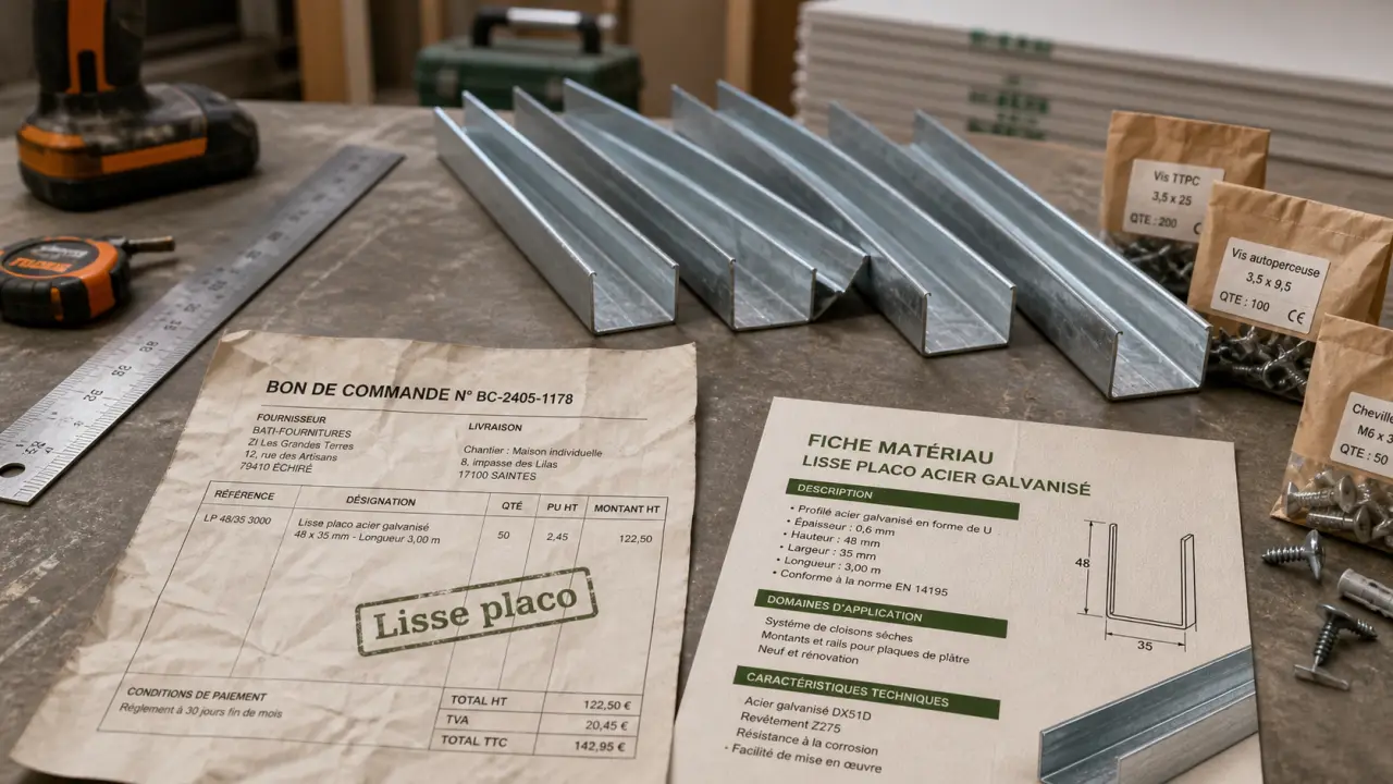 Lisse placo en acier galvanisé pour plafonds et cloisons