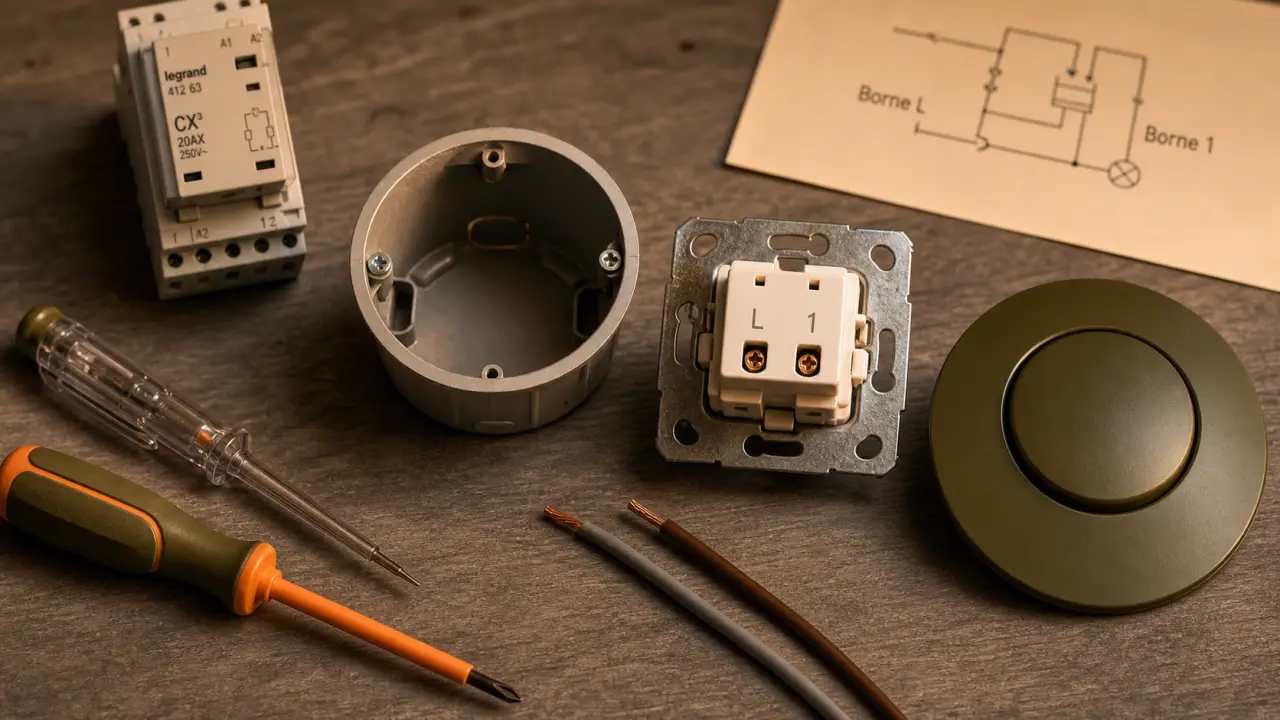 Brancher bouton poussoir : borne L et retour commande
