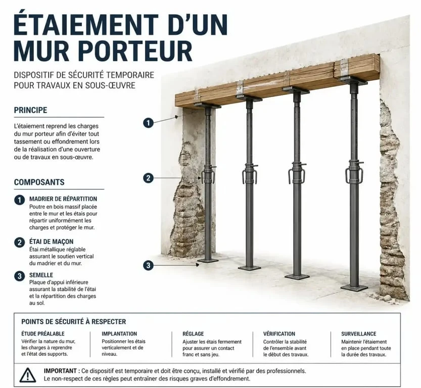 Étaiement d'un mur porteur pour ouverture