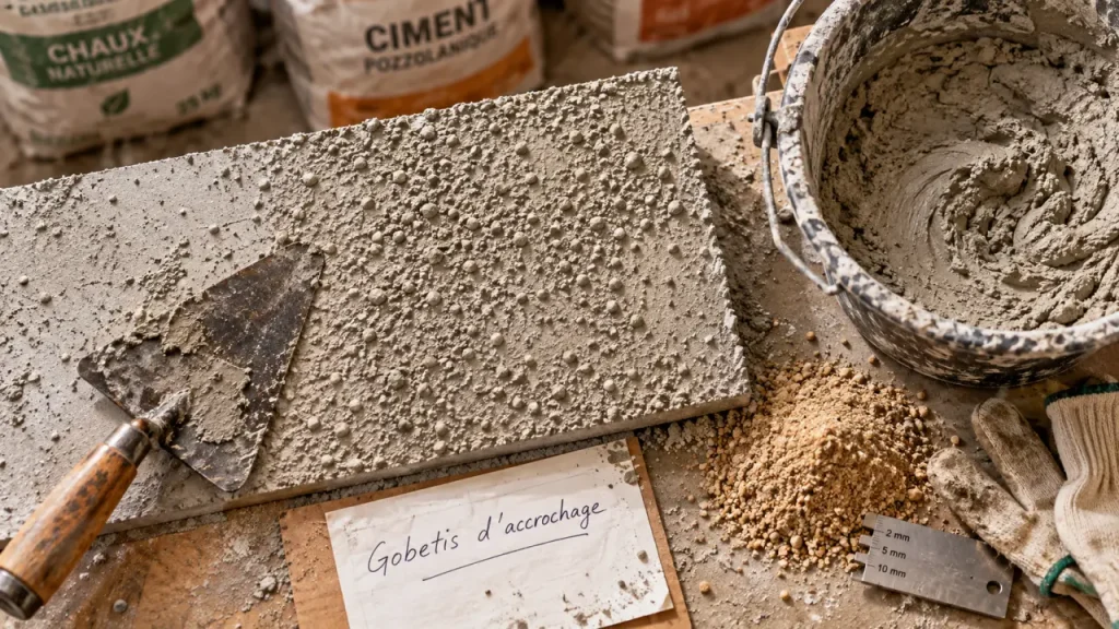 Gobetis d'accrochage : mur texturé pour enduit