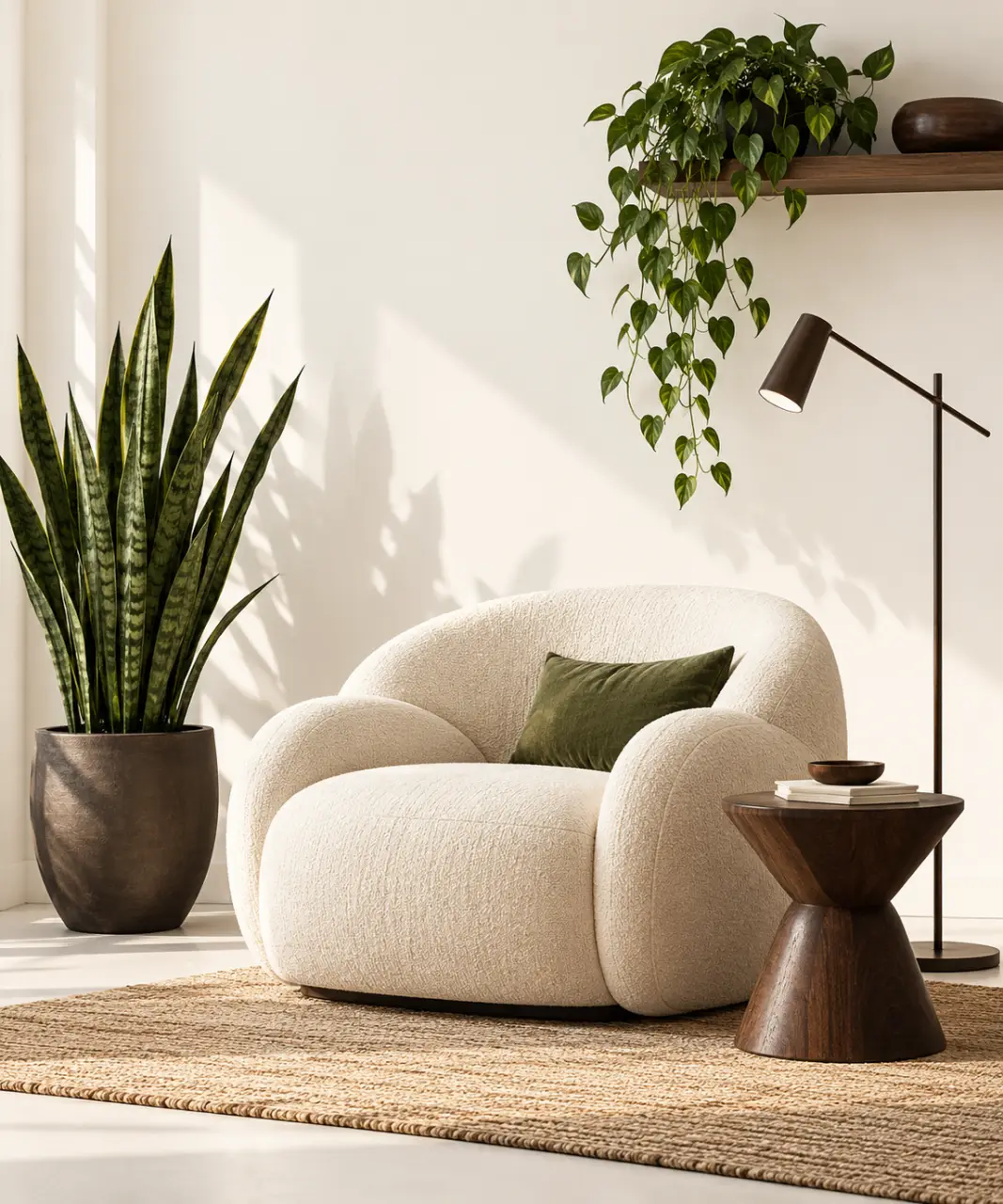 Aménager un coin lecture cosy avec des plantes d'intérieur dans un salon lumineux